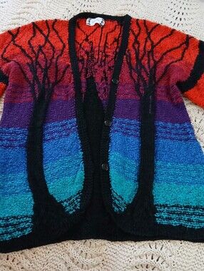 Vintage Artisan SANDY D’ANDRADE Unique Tree Of Life Knit Sweater